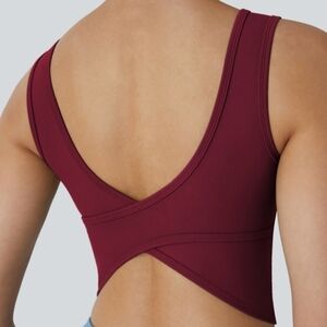 Halara U Neck Backless Crossover Barre Ballet Dance Tank Top Deep Wine M